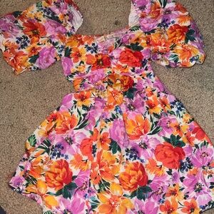 Altar'd State Floral Mini Dress - Orange, Pink, Purple